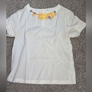 J. Crew White Top With Floral Embellishments